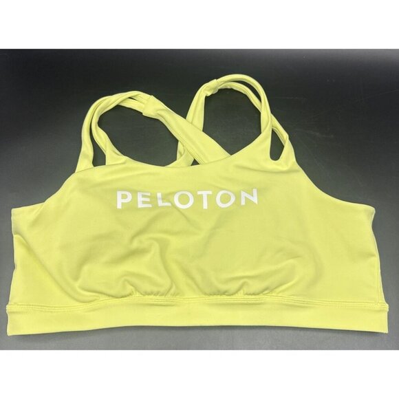Peloton Yellow Sports Bra Cross-back Spelled Out Logo Front Sz XXL Stretch Gym - Picture 1 of 8